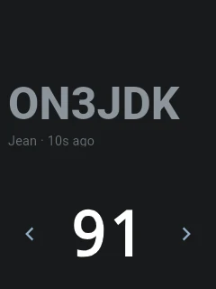 Car mode idle on a Hytera P50 PoC radio: a dimmed grey callsign (ON3JDK) with a "Jean · 10s ago" last-heard label above the bare talkgroup number 91 with cycle arrows